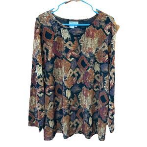 Coldwater Creek Women’s Long Sleeve Top Sz 2X New Multicolor Gold Thread Stretch